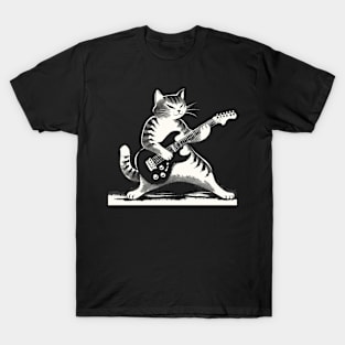 Electric Guitar Cat Rock Music Japan Style Funny Cat T-Shirt